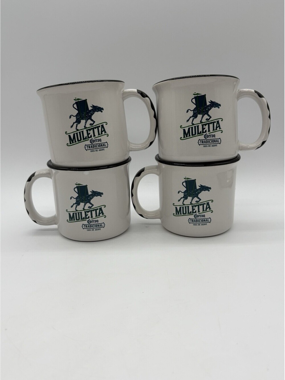 Jose Cuervo Muletta Tradicional 8 oz Coffee Mugs Set of 4 White Black